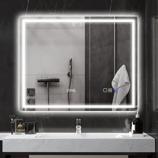 Badeværelsesspejl LED Bluetooth 100x80x3,5 cm sølv