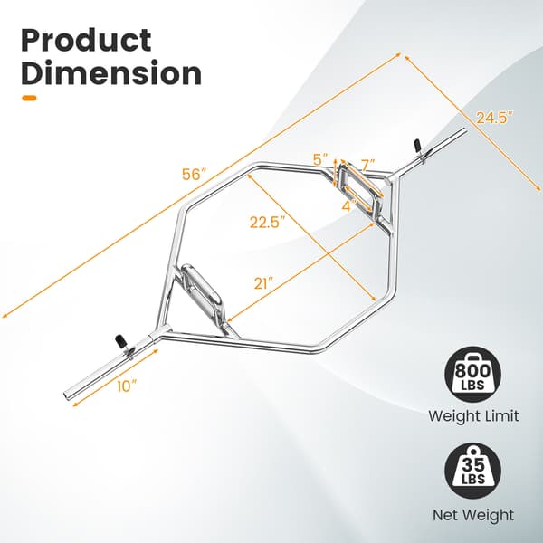 Hex Barbell Trap Bar, 142x62x13 cm, sølv, stål