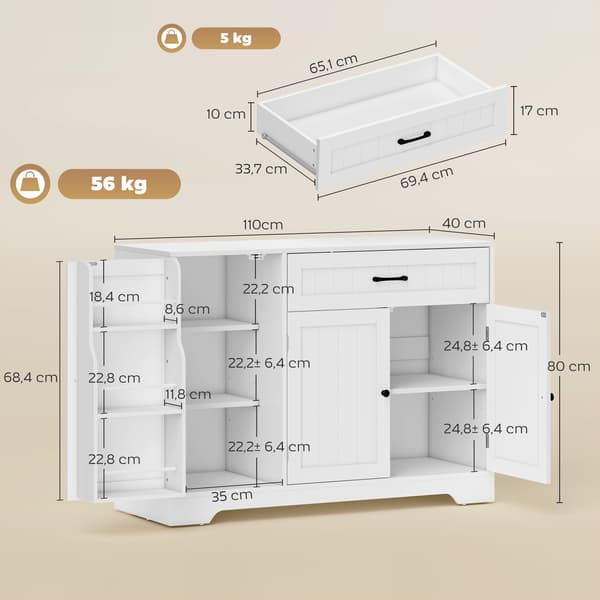 Köksbuffé 110x40x80 cm Vit MDF