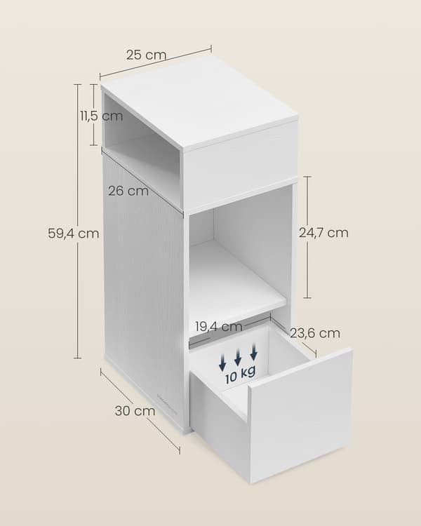 Sängbord 30x25x59,4 cm Vit Trä