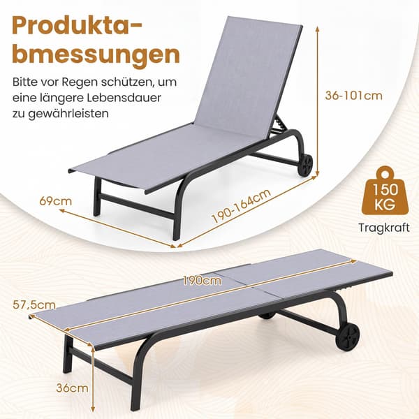 Udendørs liggestole 2 stk 36x190 cm grå