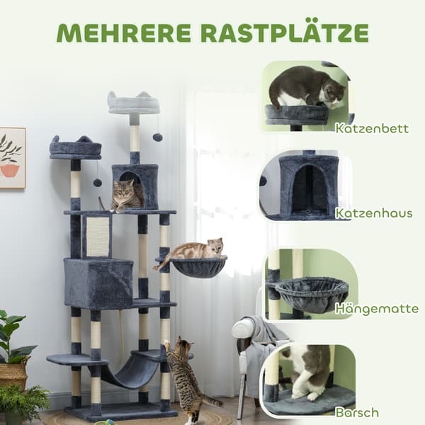 Kattträd, 60x50x206 cm, Mörkgrå