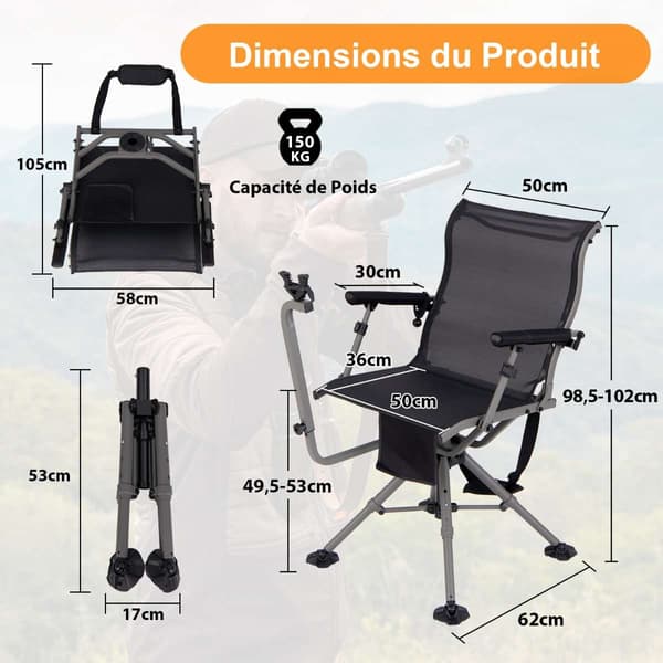 Jagtstol, 89x62x99-102 cm, Sort , Star