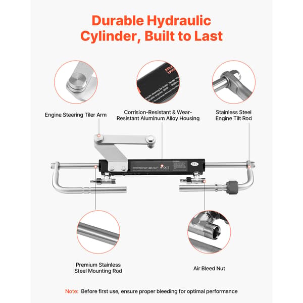 Hydraulisk styresæt, 90 HK, aluminiumlegering, sort, marinstyring