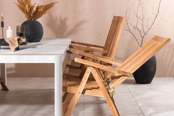 Spisebord og foldestol sæt 200x100 cm hvid teak