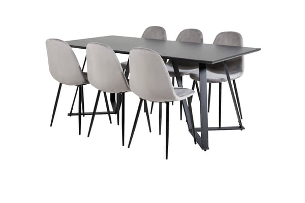 Spisebord og stol sæt, sort og lysegrå velour