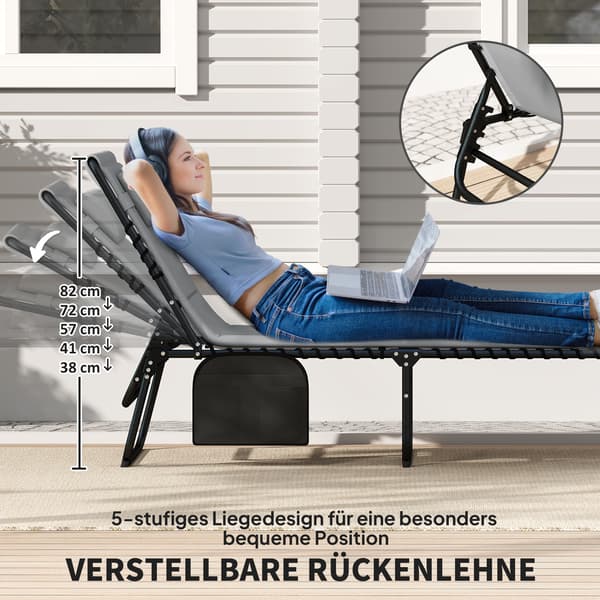 Solstolset, 68x189x38 cm, mörkgrå, fällbar
