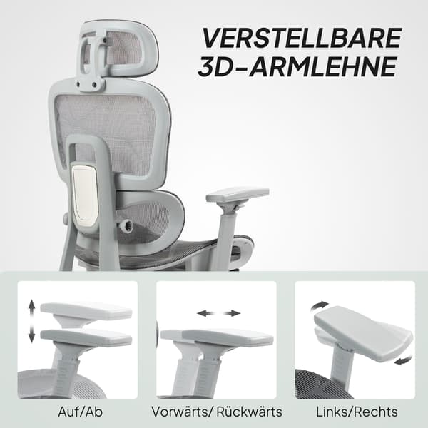 Kontorstol Ergonomisk Skrivebordsstol 66x64x114 cm Grå Mesh Stof