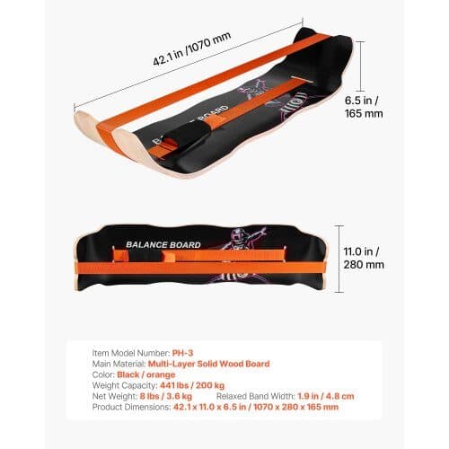 Balance Board PH-3 107x28x16,5 cm sort/orange