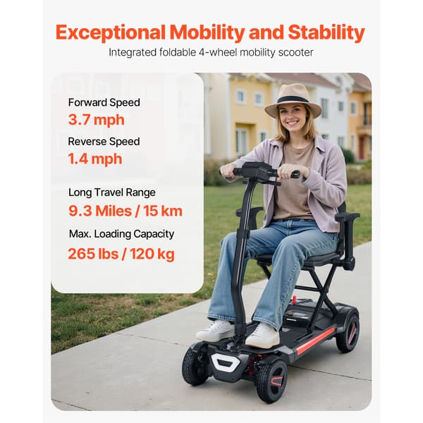Elektrisk Mobilitetsscooter, 97x57x81 cm, Sort, Sammenklappelig