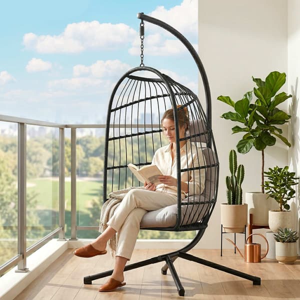 Hængestol med stativ 101x105x196 cm Lys grå foldbar polyrattan