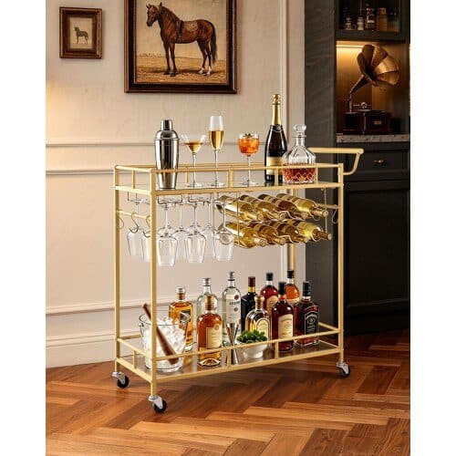 Barvogn 2 niveauer 88x35x89 cm guld
