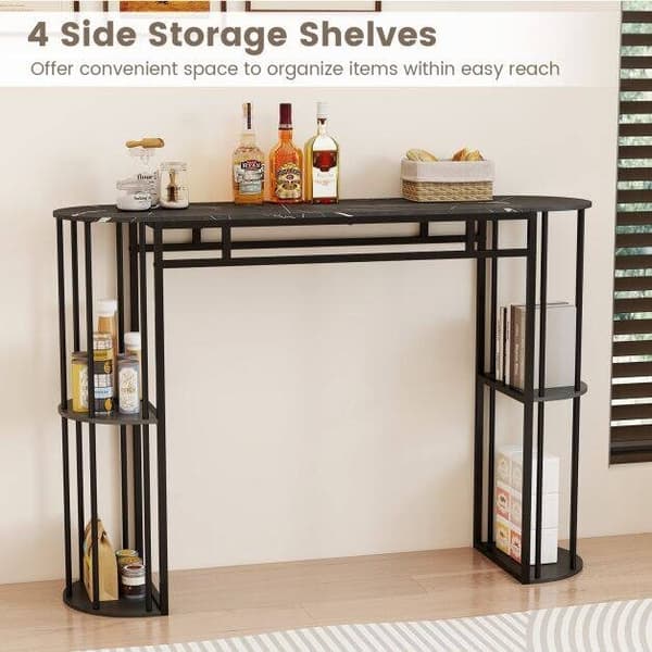 Barbord 150x40x105 cm marmorlook/sort
