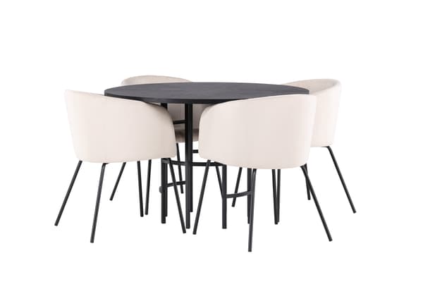 Spisebord og stol sæt 115 cm sort fløjl