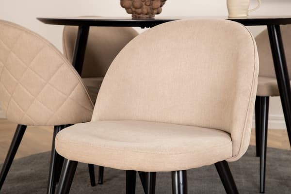 Spisebord og stol sæt 115 cm sort beige stof