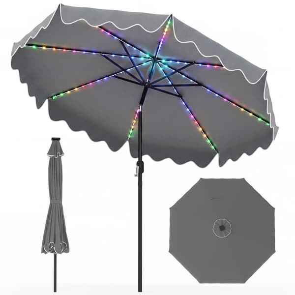 Terrasseparasol med farveskiftende LED-lys 9x8,2 ft grå