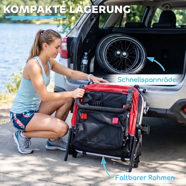 Barncykelvagn för 2, 155x82x102 cm, röd