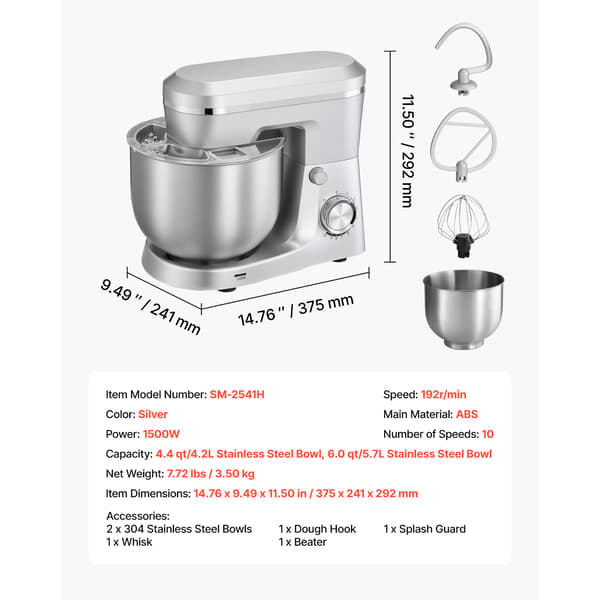 Standmixer 375x241x292 mm Sølv, rustfrit stål
