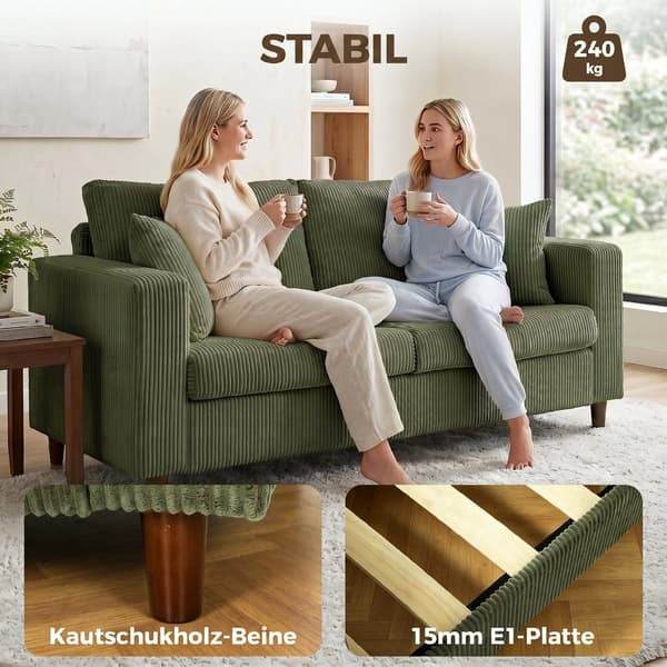 2-sits soffa i kord 170x80x82 cm grön