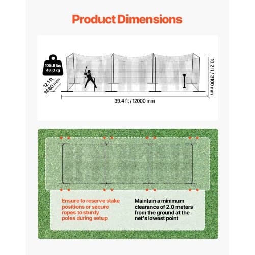 Baseball slagbur, 1200x368x310 cm, Sort, Net