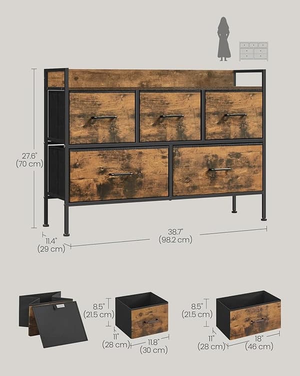 Kommode, 98,2x29x70 cm, Brun og Sort