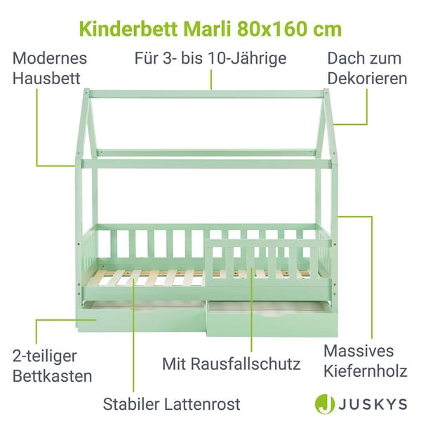 Børneseng Marli med sengeskuffe 87x167x154 cm mint