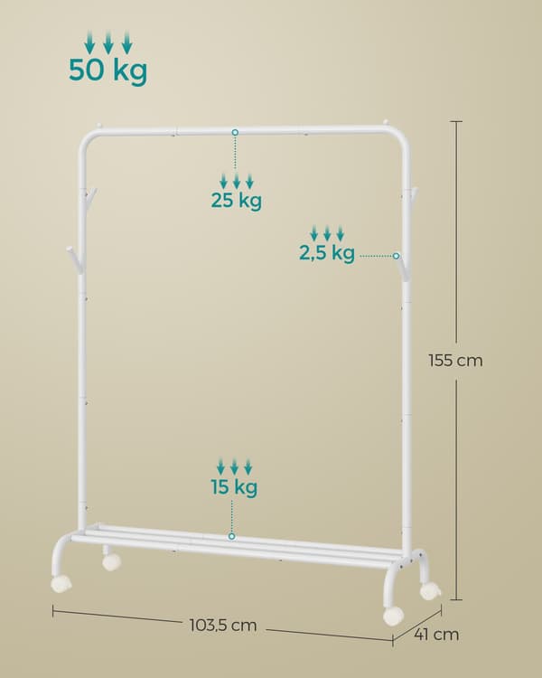 Tøjstativ 103,5x39x155 cm Hvid Stål