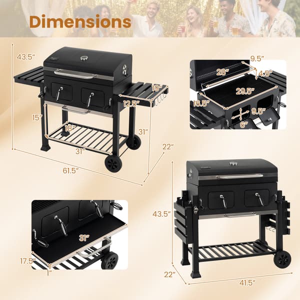 Kulgrill med løftbare kulbakker 156x56x110,5 cm sort