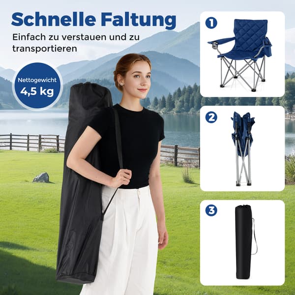 Sammenklappelige campingstole 2 stk 97x55x102 cm navy
