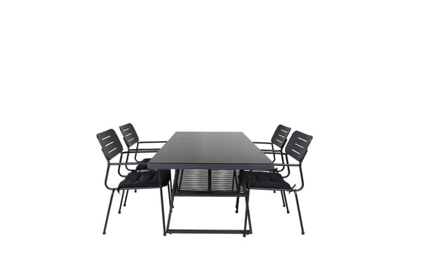 Spisegruppe, bord 77 x 193 x 90, glas/polyester/stål, sort