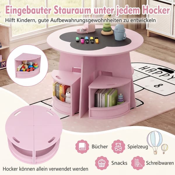 Børnebord og stol sæt 5 dele 70x70x49 cm pink
