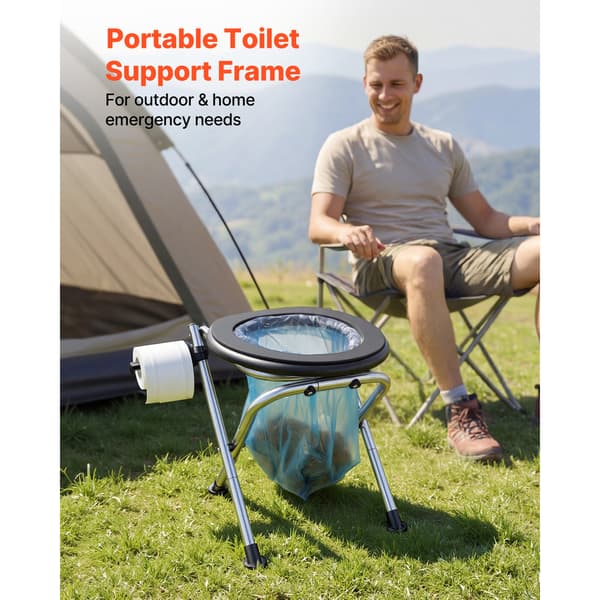 Bærbart campingtoilet, 41x35x39 cm, rustfrit stål, sammenklappeligt, blødt sæde