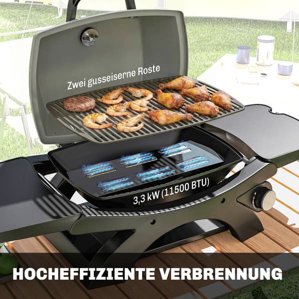 Gasgrill 102x48x38 cm Sort Støbejern