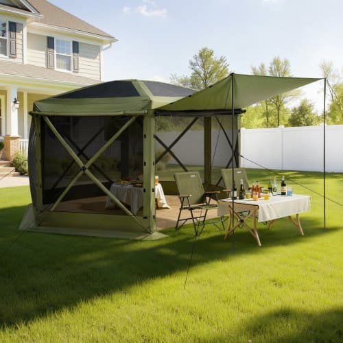 Pavillon med myggenet, 3x3x2,2 m, Grøn, Campingly