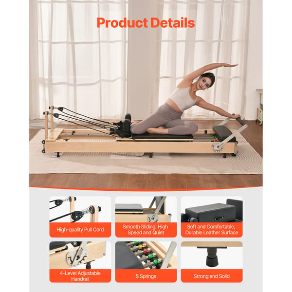 Pilates Reformer, 238x68x57 cm, Trä, Fällbar