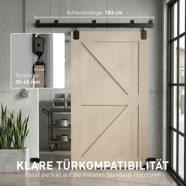 Skydedørsbeslag sæt 183 cm sort stål