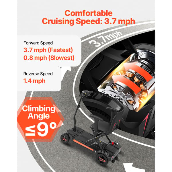 Elektrisk Mobilitetsscooter, 97x57x81 cm, Sort, Sammenklappelig