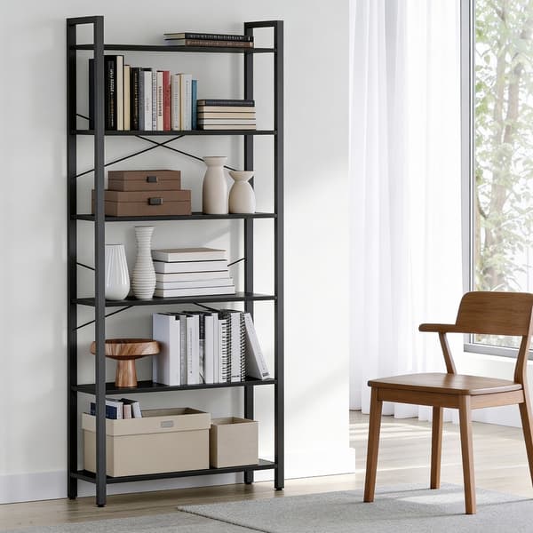Bogreol 80x30x186 cm Brun-Sort Træ og Stål