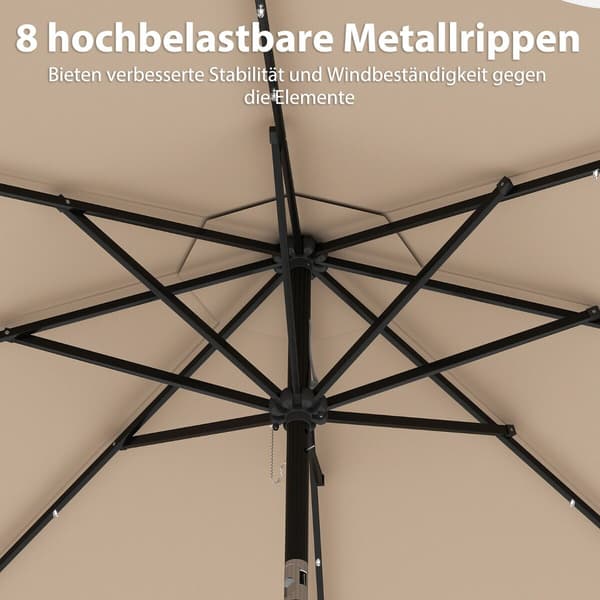 Parasol med LED-belysning Ø307x253 cm brun