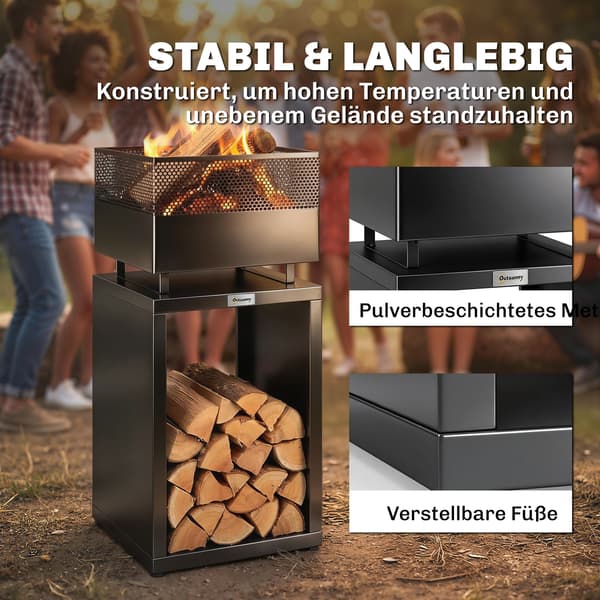 Bålsted 39x39x87 cm Sort Metal