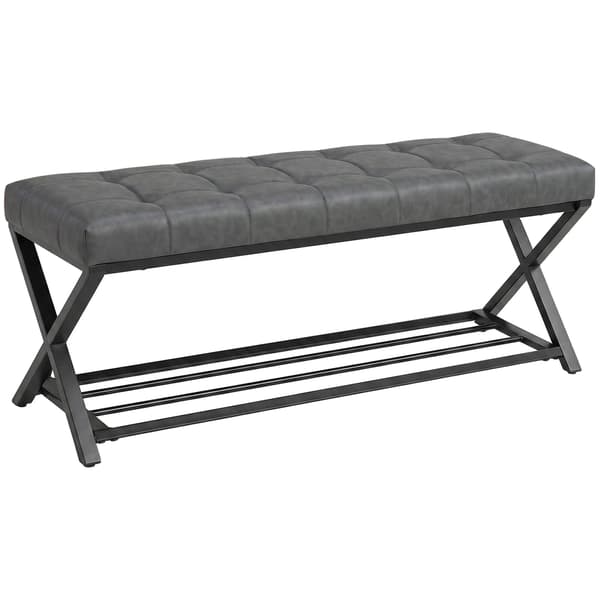 Skobænk 112x37x47 cm Mørkegrå Kunstlæder