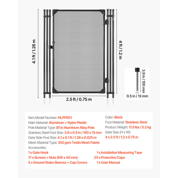 Poolhegn Port 120x75 cm Sort Metalnet