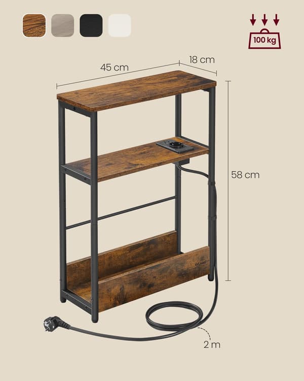 Sidebord 45x18x58 cm Brun Stål