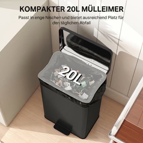 Pedalspand 20 L 34,2x30,6x44,2 cm mat sort