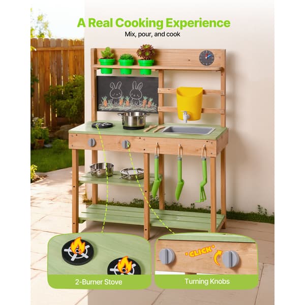 Mud Kitchen, Udendørs Trækøkken til Leg, 76.2x32.4x91.4 cm, Grøn, Træ