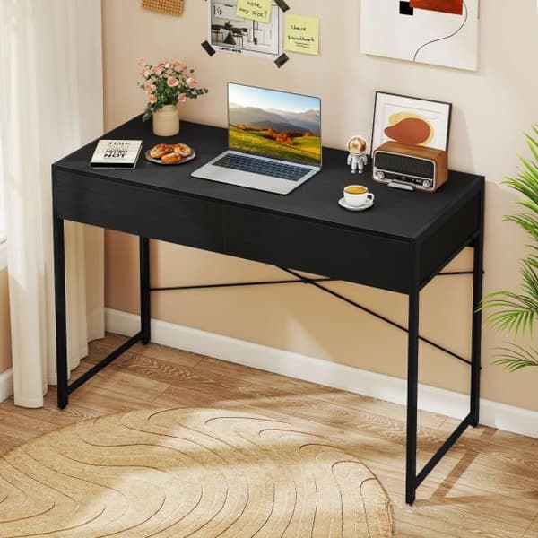 Computerskrivebord med 2 skuffer 111x48x76 cm sort