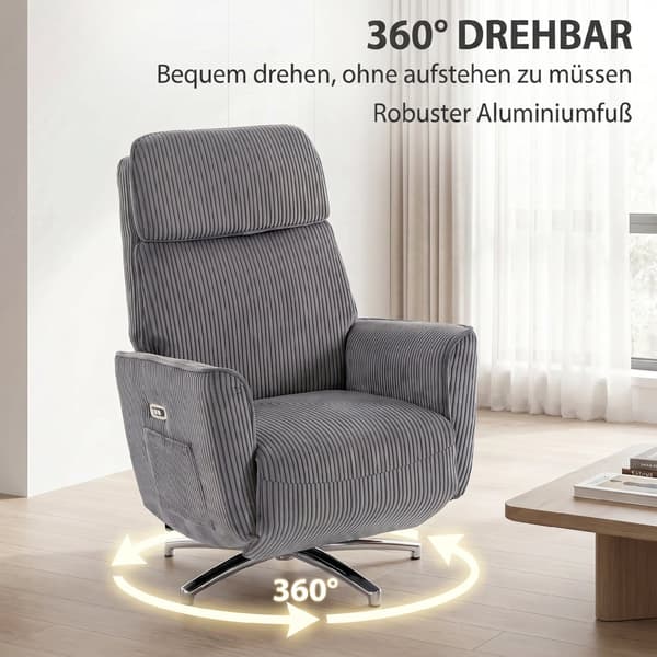 Elektrisk reclinerstol 76x87x114 cm mörkgrå/silver