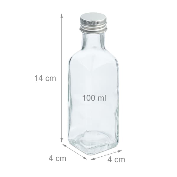 Sæt med små flasker, 100 ml, sølv, transparent glas, Kodustaar