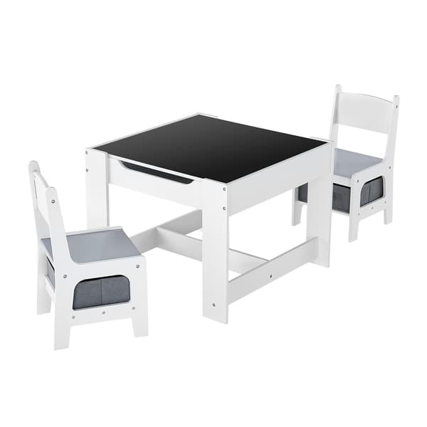 Barnbord och 2 stolar set, 61x61x48.3 cm, vit, förvaring