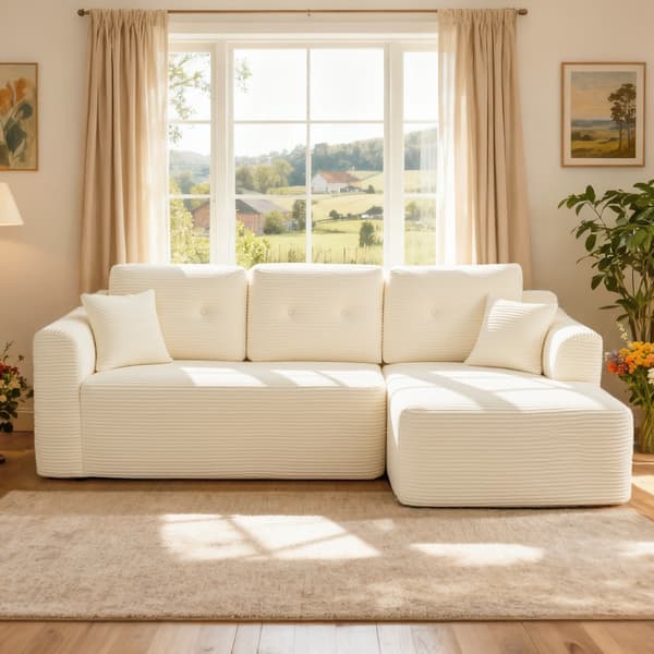 Sectionalsoffa 150x244x73 cm Vit Cord-tyg